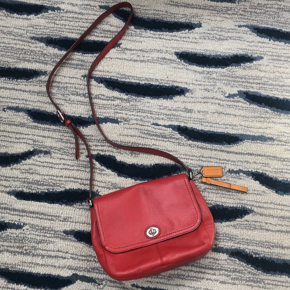 Coach Red Leather Crossbody Park Turnlock Flap Bag